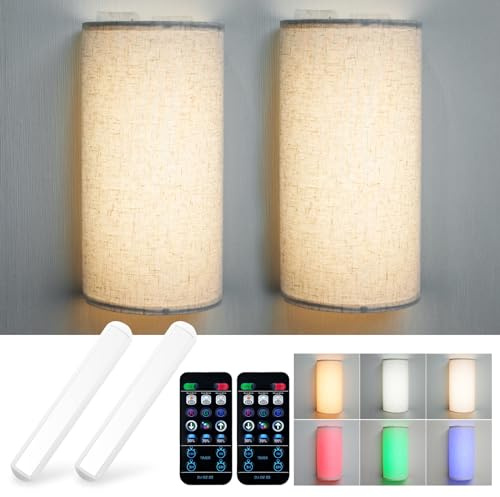 Starxing Wandleuchte Innen 2 Stück, RGB Wandlampe Ohne Stromanschluss Dimmbar, Kabellose Wandleuchten mit Fernbedienung, 4400mAh Wiederaufladbar Nachtlicht für Schlafzimmer Treppen Wohnzimme (36CM)