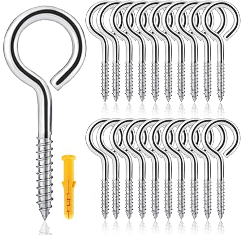 Rhimooay Tornillo con ojal de acero inoxidable, 20 unidades, tornillo de anillo, robusto inoxidable, ojales de rosca, gancho para gancho de rosca, gancho para tensar una cuerda de ropa, guirnalda