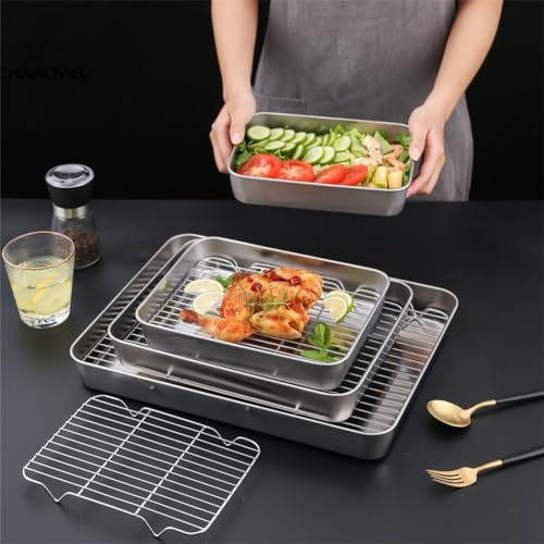 Plaque de cuisson en acier inoxydable avec grille de refroidissement pour four et réfrigérateur (31 x 24 x 5 cm)
