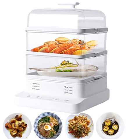 forplubossmmp Cuociriso Elettrico Staccabile da 22 Litri, Scaldavivande Elettrico con Schermo di Visualizzazione Digitale per La Casa, Vaporiera Impilabile per Alimenti da Cucina, Antiaderente
