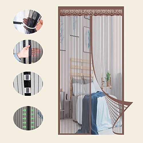 Magnetischer Insekten-Türvorhang, 150 x 260 cm, Braun, Terrassentürschutz mit automatischem Verschluss, hält Insekten fern und lässt frische Luft in robustes Netznetz für den Innen- und Außenbereich