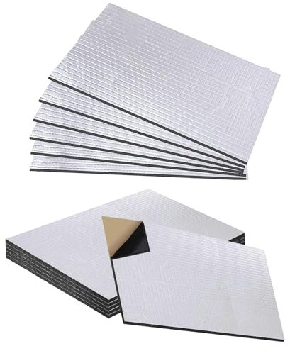 12 tappetini isolanti auto, 5 mm, autoadesivi in alluminio butilico, 40 x 25 cm, per isolamento acustico, isolamento, impermeabile, ignifugo
