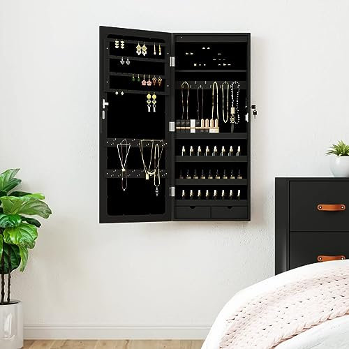 Gecheer Schmuckschrank mit Spiegel Wandmontage Weiß 30x8,5x90 cm