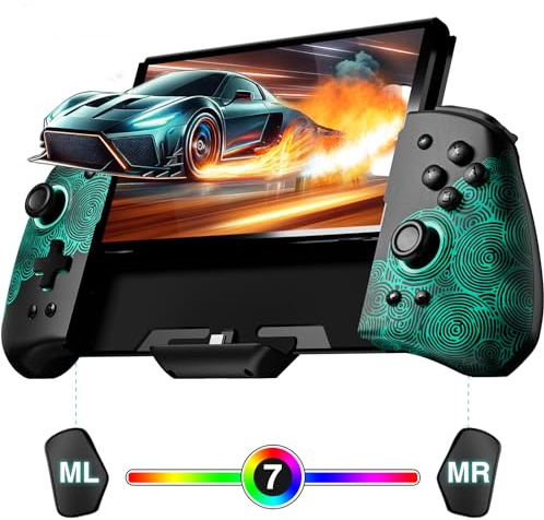 PALPOW Hall Effect Switch Controller for Nintendo Switch/OLED One-Piece JoyPad, Ergonomic Switch Handheld Controller with/RGB/Turbo/Mapped Switch Pro Controller - Black