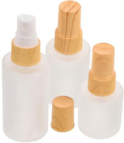 Baluue Botellas Con Atomizador De Vidrio Esmerilado 3 Piezas 20ml 30ml 40ml Con Tapa De Veta De Madera Para Viaje Cuidado Facial Cosmético
