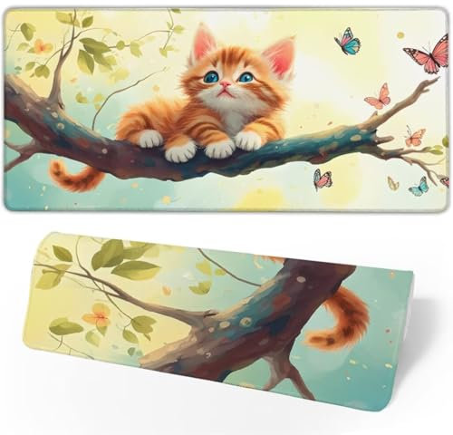 Gaming Mauspad Katze Mauspad Groß,Schreibtischunterlage Schmetterling Mousepad XXL 900x500x3mm,Mouse Pad Rutschfest & Wasserdicht Verbessert Präzision und Geschwindigkeit,Gaming-Mauspads für PC JC-824