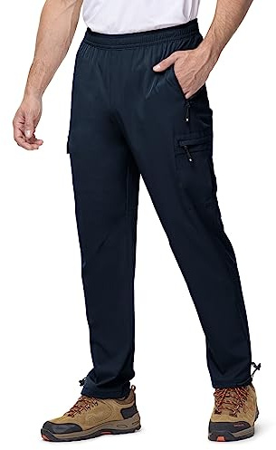 Rdruko Mens Drawstring Hiking Trousers with 5 Pockets, Navy Blue M