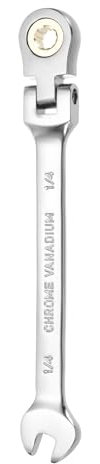 sourcing map Flex Head Ratchet Wrench Spanner 1/4 SAE Ratcheting Combination Wrench 72-Teeth Chrome Vanadium Steel Ratchet Gear Spanner with 12 Point Box End for Auto Repairs Home Projects