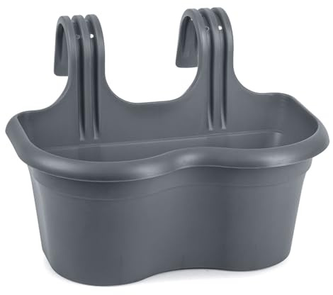 Muddy Hands Large Plastic Hanging Planter Outdoor Garden Fence Balcony Rail Railing Flower Herb Plant Pot (Made from 100% Recycled Plastic) (Anthracite)