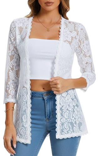 HAWILAND Women Dressy Lace Cardigan Jacket Cover Up Ladies Shrugs and Boleros for Wedding Evening Dress Sheer Blazer White X-Large