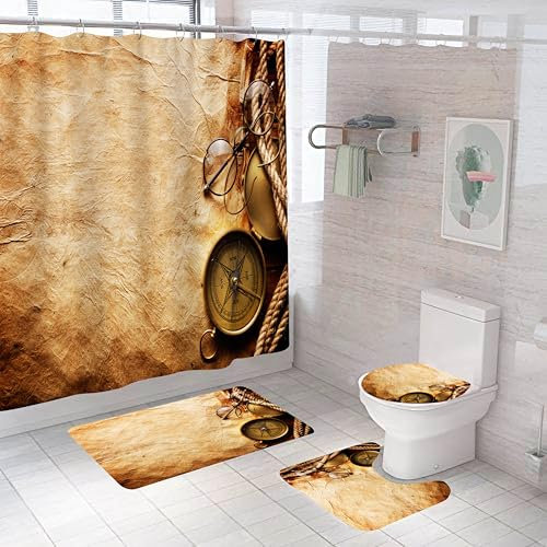 Badezimmerteppich Braun Badteppich rutschfest Waschbar Badgarnitur 4 Teilig – Badematte Set Mit Wc-Vorleger Und Badematte,Teppich Badezimmer Für Sicherheit Und Komfort Im Bad 45X75Cm