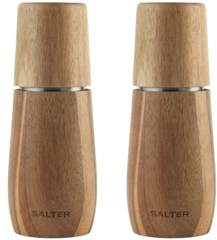 Salter Edith Acacia Salt & Pepper Mills – Seasoning Mill Set, FSC®-Certified Wood, Ceramic Grinding Mechanism, Adjustable Grind from Fine to Coarse, Suitable for Rock Salt & Peppercorns, Spice Grinder