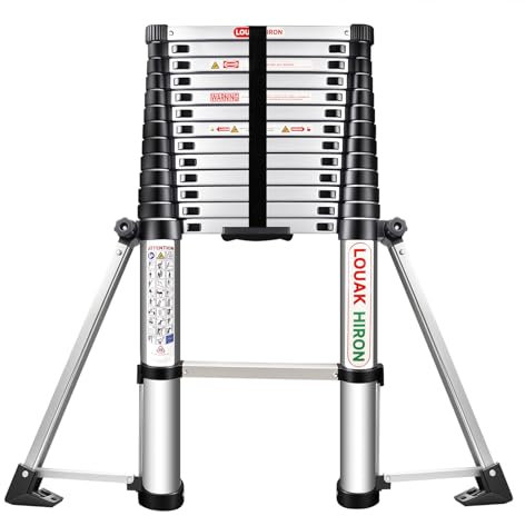 Scala telescopica in alluminio, 4,2 m, allungabile, con stabilizzatore, antiscivolo, in alluminio di alta qualità, allungabile multiuso
