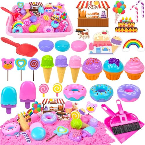 StarryTiger Arena Mágica de Helado, Arena Magica Niños, Arena Kinetica con 1000g, Arena para Arenero Infantil con Moldes y Accesorios, Regalo para 3 4 5 6 7 8 9 10 Niños y Niñas