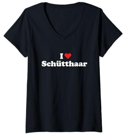 Damen I Love Schütthaar Streuhaar Haare Haarausfall T-Shirt mit V-Ausschnitt