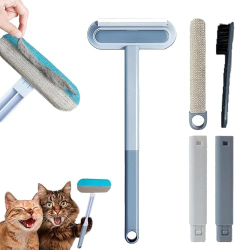 Pet Hair Remover,4 in 1 Multifunctional Removals Brush with Squeegee,Dogs Cats Removal Tool Bidirectional Brush Head Extended Handle,Reusable Hair Removal Tool for Couch,Carpet,Clothes (1 PCS)