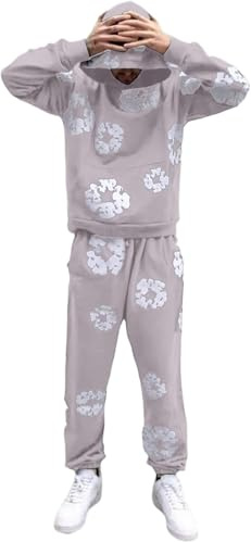 Generico DT Tuta da Uomo,Felpa con Cappuccio da Uomo con Stampa Kapok 2 Pezzi Tuta Jogging Sportiva Set Y2K Hip Hop Streetwear Felpe con Cappuccio e Pantaloni con Stampa in Schiuma Alla