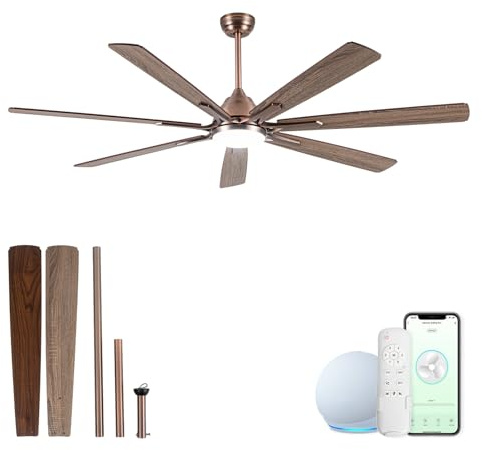 Ecozento 84 Inch Outdoor Ceiling Fans with Lights,Smart Ceiling Fan with Alexa APP Remote Control and 7 Bronze Blades,6 Speed,Dimmable,Slient DC Motor Large Indoor fan for Living Room,Bedroom