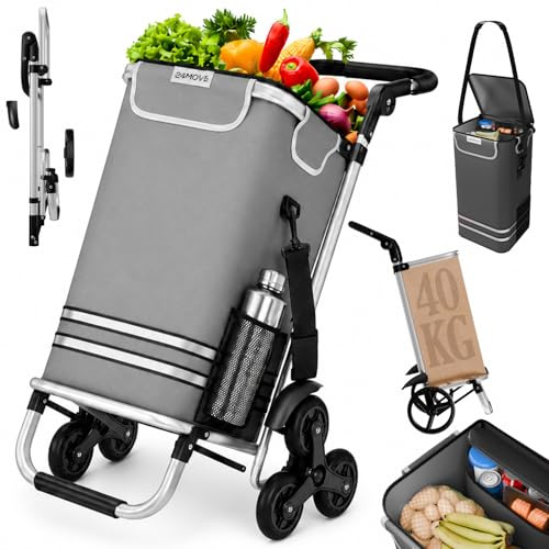 24MOVE® Einkaufstrolley Alegre klappbar mit 55L inkl. Kühlfach, Faltbarer 3in1 Trolley - Sackkarre und Tasche, bis 40kg belastbar, grau