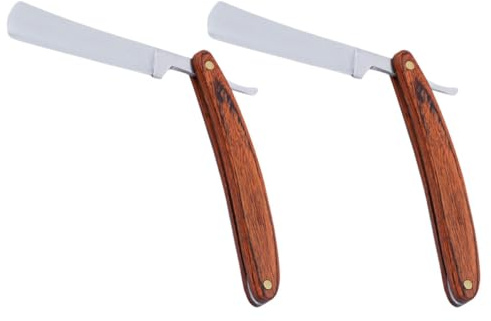 Outanaya 2 Stück Vintage Rasiermesser mit Holzgriff Edelstahl Herrenrasierer für Bart Schnurrbart Augenbrauen und Kopfhaar Ergonomisch Sicher Vielseitig Einsetzbar Langlebig Praktisches