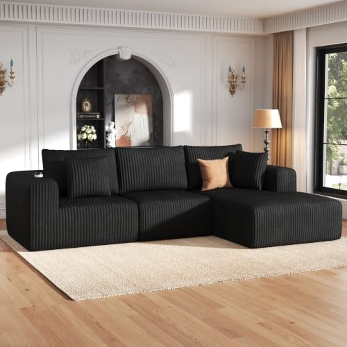 DURASPACE 275cm Ecksofa Modulares Sofa, L-Form 3-Sitzer Boneless Couch | Cordstoff mit tiefer Sitzfläche,Schlafsofa für Wohnzimmer & Schlafzimmer (Keine Montage)