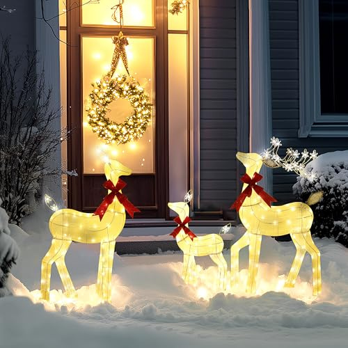 Outsunny LED Rentier Familie Weihnachtsdeko 242 RGB- und Warmweißen LEDs | Weihnachtsbeleuchtung, Weihnachtsdekoration, Weihnachtsfigur, für Außen & Innen