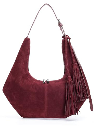 Herald Tassel Suede Slouchy Crescent Hobo Shoulder Bag for Women (Wine) | Detachable Fringe Charm, Retro Half Moon Design, Adjustable Strap, Lightweight, Suitable for Everyday Fall & Winter Carry