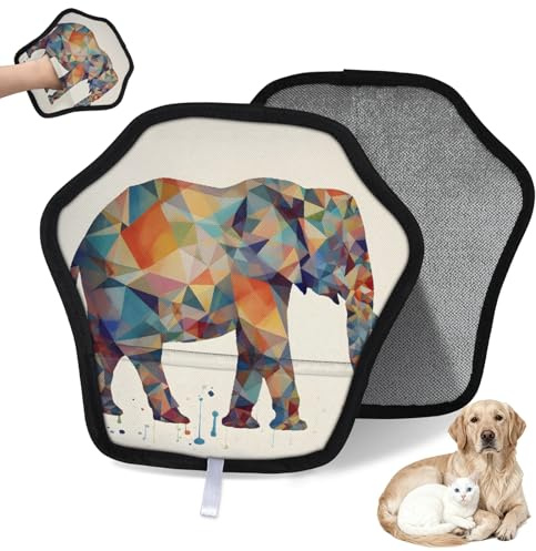 WowPrint Wasserfarbener, geometrischer Elefant, Tierhaarentfernungshandschuh für Katzen und Hunde, wiederverwendbar, elektrostatische Tierhaar-Handschuhe, Bürstenwerkzeug für Couch, Kleidung, Teppich