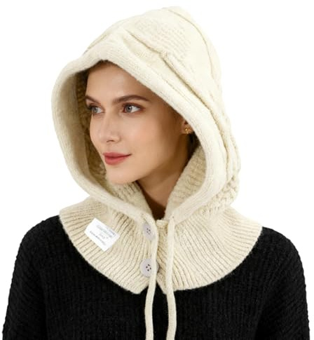 AYPOW Donna Inverno Termico Cappelli in Maglia e Sciarpe,2 in 1 Caldo Antivento Regolabile Passamontagna con Scaldacollo,Moda Casual Cappuccio Elasticità Berretto per Sport all'Aria Aperta Shopping