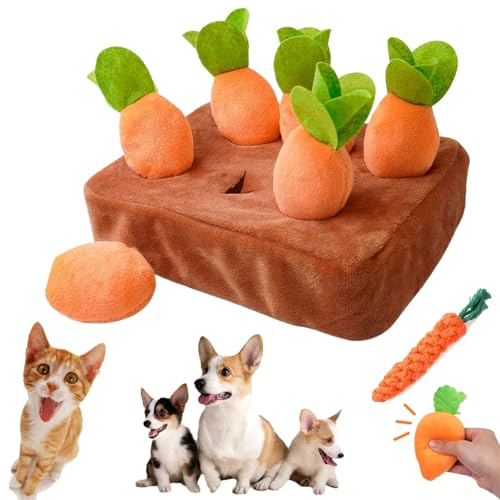 Vierpfotenmarkt Schnüffelacker, 2026 Plüsch Karotte Schnüffelteppich Hund mit 6/9/16 Stück Karotte, Intelligenzspielzeug Kleine Hunde, Spaß und mentale Stimulation Ihres Hundes (6Pcs(17*22.5*6cm))