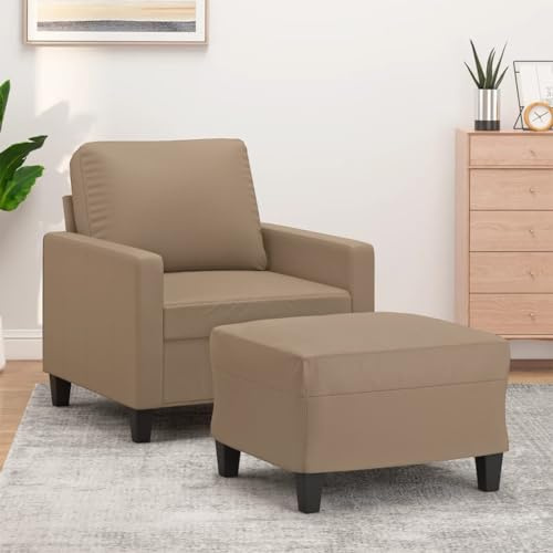 Yisssmeng Sessel mit Hocker Cappuccino-Braun 78x77x80 cm Kunstleder Modernes Schlafsessel-Design Robust & Bequem für Wohnzimmer Büro Leseeck und Küche