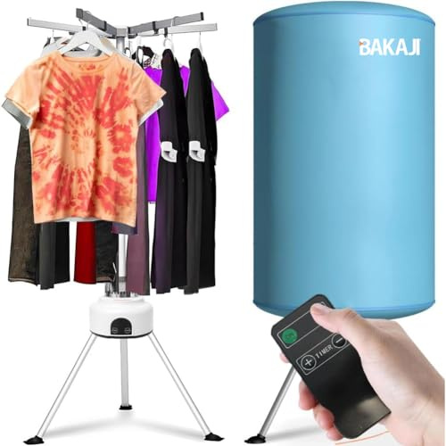 BAKAJI Asciugabiancheria Elettrico a Pallone con Telecomando e Display di Controllo, Asciugatrice Stendino Asciuga Biancheria ad Aria Calda, Potenza 1000W, Timer 180 min, Dimensione 150 x 65 cm