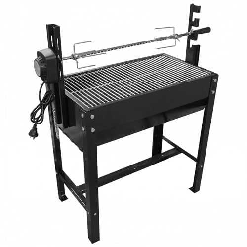 Harilla Parrilla Giratoria Exterior Parrilla Barbacoa Asador Rostizador Carbón con Rejilla y Espetón Cuerpo de Hierro con, C03 Parrilla De Carbón Elevada Enchufable