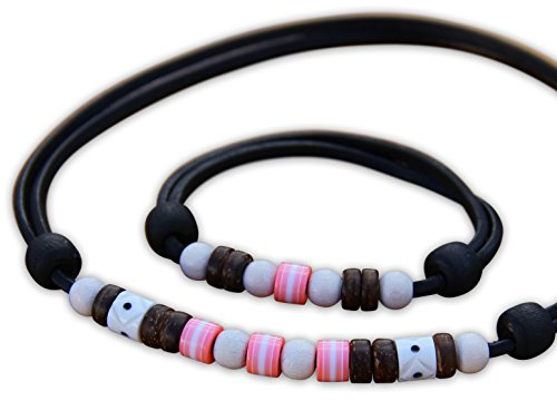HANA LIMA Schmuckset Lederkette Surferkette Halskette Surferarmband Lederarmband Armband