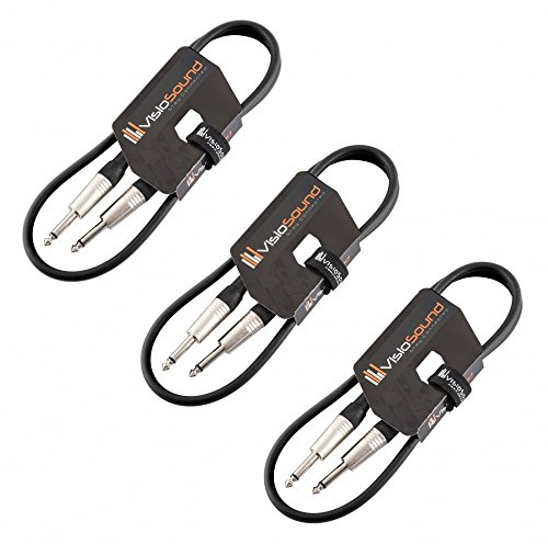 VisioSound 3 x Guitar Lead 6.35mm Mono Jack to Jack/Instrument Cable / 3 Colours / 3 Pack 1m Black