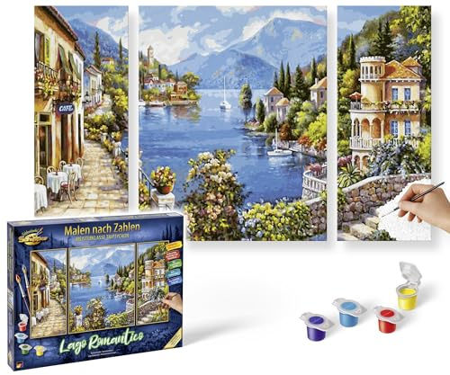 Schipper 609260818 måla efter siffror – Lago Romantico – måla bilder för vuxna, inklusive pensel och akrylfärger, triptyk, 50 x 80 cm
