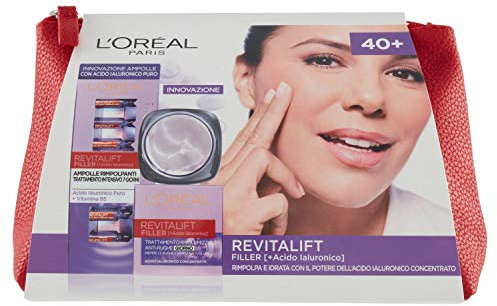 L'Oréal Paris Geschenkidee für Damen Weihnachten 2020, Revitalift Filler Clutch mit auffüllenden Ampullen und Gesichtscreme Tag 50 ml