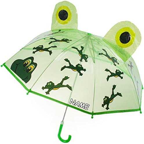 alles-meine.de GmbH 3D Effekt - Kinderschirm/Regenschirm - lustiger Frosch - inkl. Name - Ø 77 cm - Kinder - Stockschirm - durchsichtig & durchscheinend - transparent - groß mi..