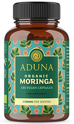 Aduna Organic Moringa Capsules 1500mg | 100% Pure Moringa Leaf for Energy, Immunity & Focus | Natural Plant-Based Food Supplement for Tiredness, Recovery & Breastfeeding | 180 Vegan Capsules