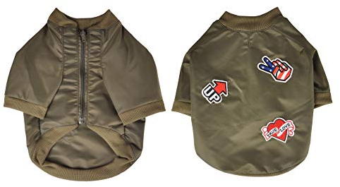 Design Hunde Jacke Bomberjacke Khaki Hundebekleidung Haustier Mantel Pullover Hundejacke (M)