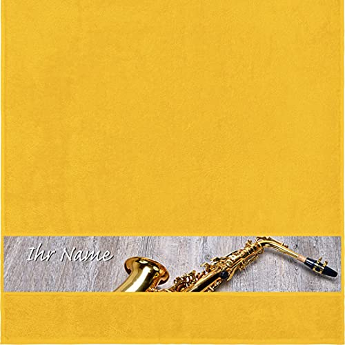 Manutextur Duschtuch mit Namen - personalisiert - Motiv Saxophon - viele Farben & Musik-Motive - Dusch-Handtuch - gelb - Größe 70x140 cm - persönliches Geschenk mit Wunsch-Motiv und Wunsch-Name