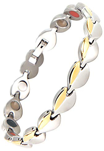 N+NITROLUBE Magnetarmband Damen Gesundheit Energie Magnetarmband Ideal als Schmerzlinderung, Bei Arthritis & Karpaltunnelsyndrom (20.0 cm, Silber&Gold)