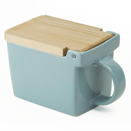 Zero Japan Bee House Premium Salt Box with Hinoki Lid - Container for Sea Salt, and Spices - Elegant Cellar for Kitchen Countertop - Ice Blue, 16 oz