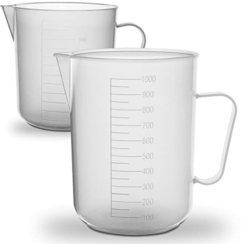 2pcs Kit RE-GEN 500ml + 1000ml (1ltr) Clear Plastic Graduated Container Beaker Measuring Jugs – Ideal for Home, Kitchen, DIY, Laboratory, DIY, Arts & Crafts