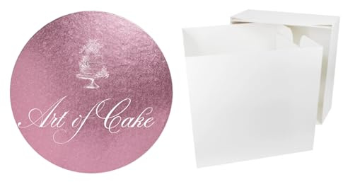 Art of cake 14 Pink Round Drum and White Tall Cake Box (14 x 14 x 12) Drum cake Board and white transporting Box Sets
