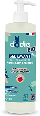 Dodie, Gel de limpieza, orgánico, para rostro, cuerpo y cabello, desde el nacimiento, 400 ml