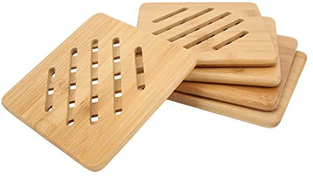 Leapiture 5 Stück Bambus Hot Pad Bambus Untersetzer Bambus Topfuntersetzer hitzebeständige Bambusmatte für Arbeitsplatte heiße Gerichte Topf Schüssel Teekanne Bambus Küchenzubehör(Quadrat)