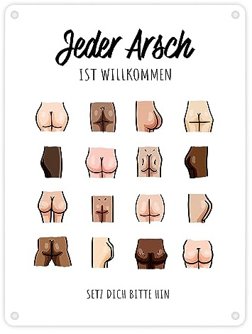 Jeder Arsch ist Willkommen WC Metallschild in 15x20 cm Lustiges Blechschild mit verschiedenen Hinterteilen Dekoration für die Toilette WC Klo Dekoschild Ärsche witzig Deko