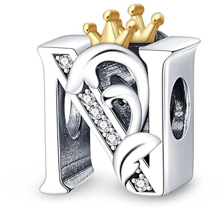 TINSLO Charm Anhänger Damen Buchstabe N für Armband 925 Sterling Silber Charms Beads passend für Pandora Armband und Halskette, Kompatibel mit Europäischen Armbänder für Frauen Mädchen