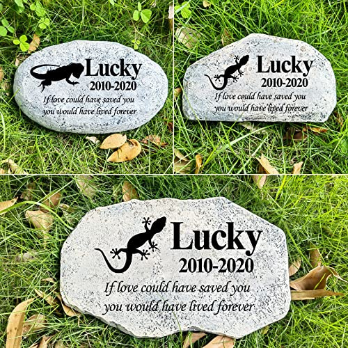 Zatanmulo Personalized Pet Memorial Stone, Garden Memorial Stone Personalized, Gecko Headstone, Lizard Tombstone, Memorial Plaque Outdoor, Garden Stepping Stone (Gecko)
